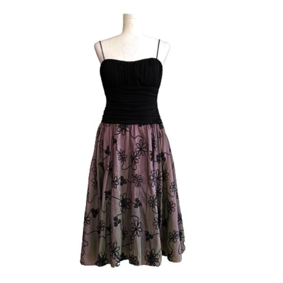 S.L. Fashions Black Iridescent Pink Green Chiffon Party Cocktail Dress Size 10P - Picture 1 of 13